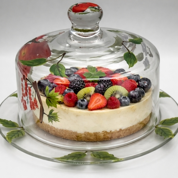 Vintage Hand Painted Glass Cheese/fruit/dessert Plate With Dome Lid - Picture 2 of 9